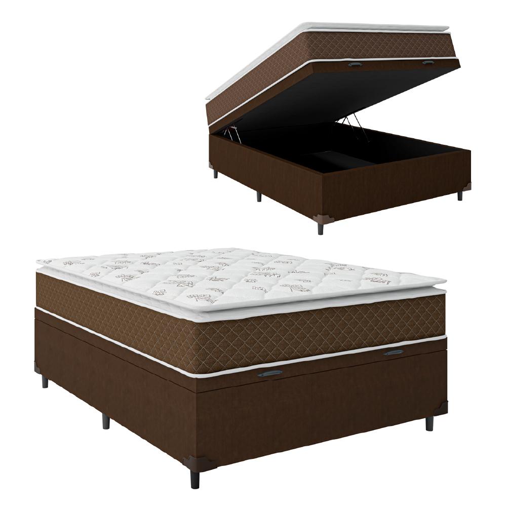 Cama Box Baú Casal Colchão Molas Ensacadas Pillow Top Martino 138x188x66cm Marrom/Branco Umaflex - S em Oferta na Shopee