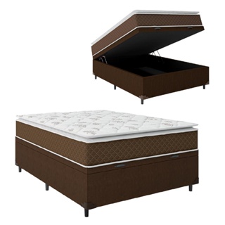 Cama Box Baú Casal Colchão Molas Ensacadas Pillow Top Martino 138x188x66cm Marrom/Branco Umaflex - S em Oferta na Shopee