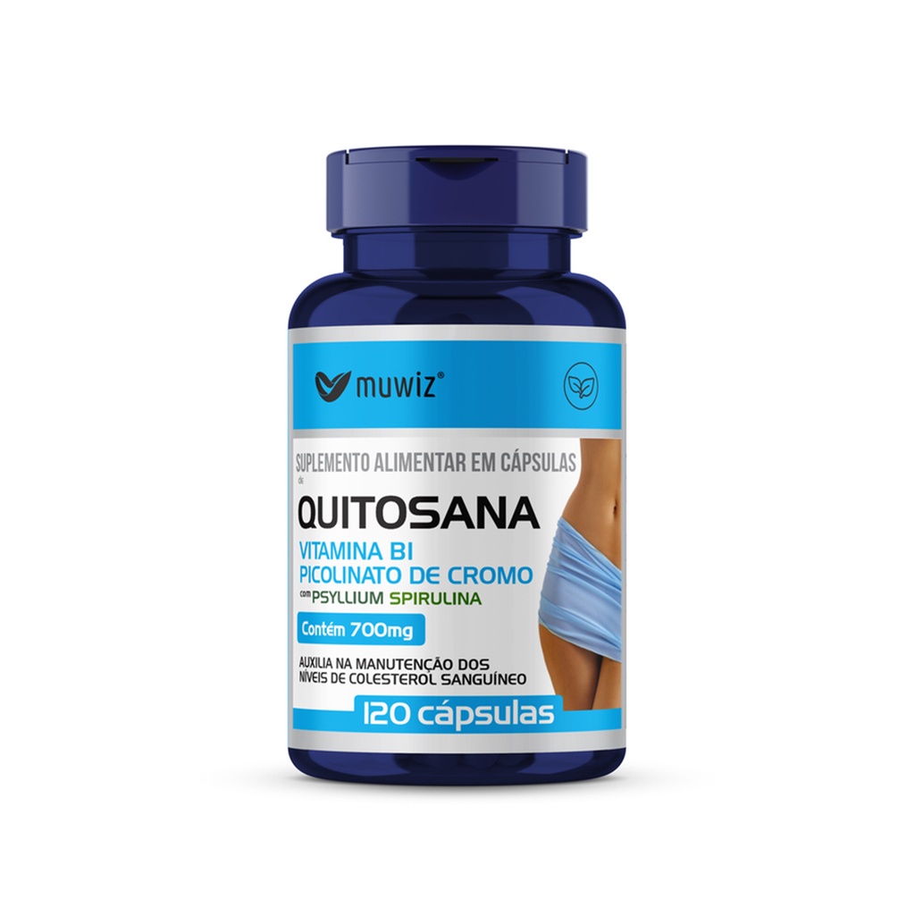 Quitosana com  Vitamina B1 /Picolinato de Cromo /Psyllium e Spirulina 700mg 120caps Muwiz