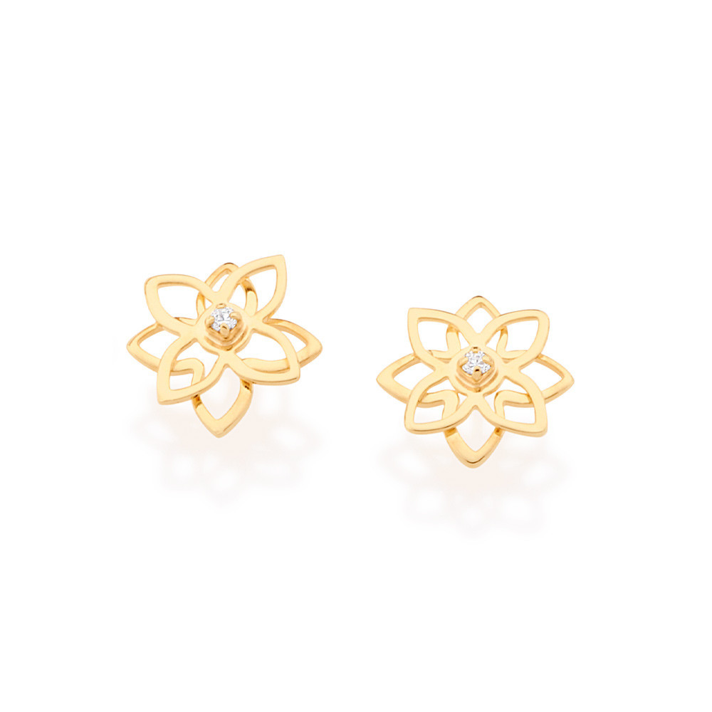 Brinco Rommanel Flor Vazado Banhado A Ouro 18k - 525460 Original
