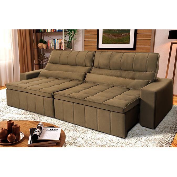 Sofá Retrátil Reclinável Supremo 2,50m Velut Bege c/ Molas em Oferta na Shopee