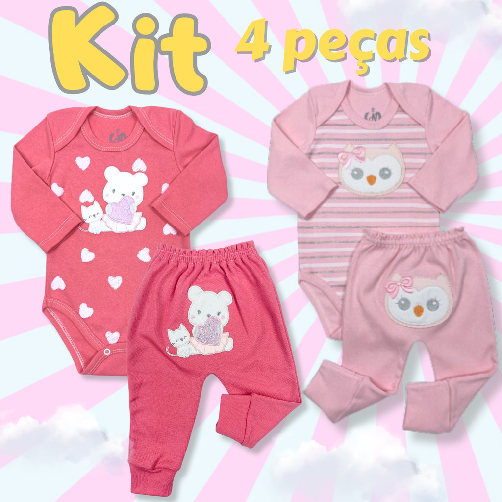 SUPER KIT COM 4 PEÇAS DE BODY E MIJAO COM BORDADOS DELICADOS
