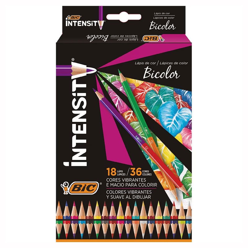 Lápis de cor 36 cores com 18 lápis bicolor Intensity Bic em Oferta na Shopee