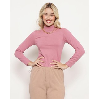 Blusa Feminina Gola Alta Com Manga Longa Rosa