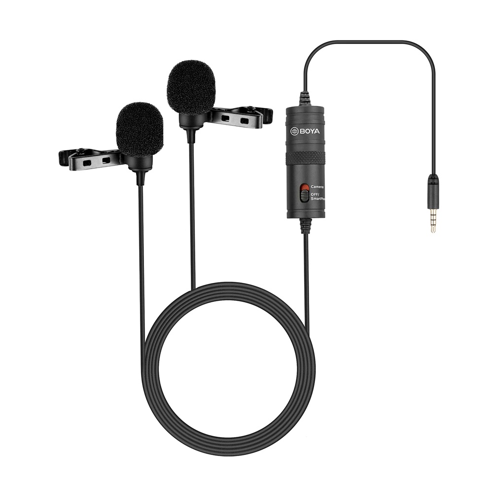 Microfone Lapela Boya by-m1dm Duplo p/Câmera Celular Preto - Audio