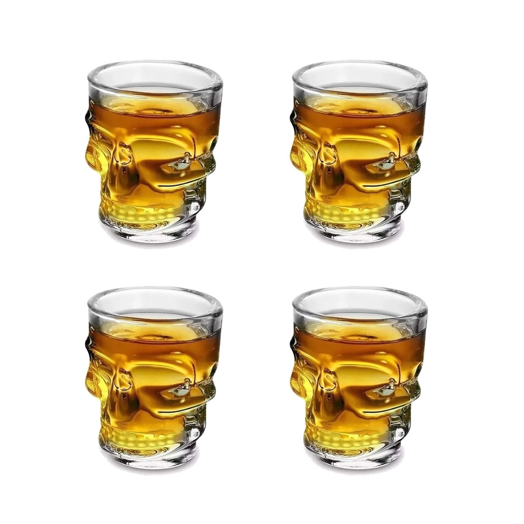 4un COPO VIDRO DOSE SHOT CAVEIRA 50ML CACHAÇA TEQUILA