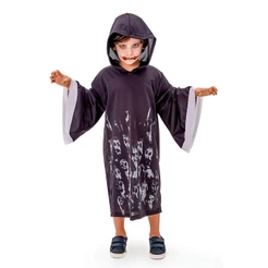 Fantasia Infantil Halloween Tunica Preta Com Capuz e Caveiras