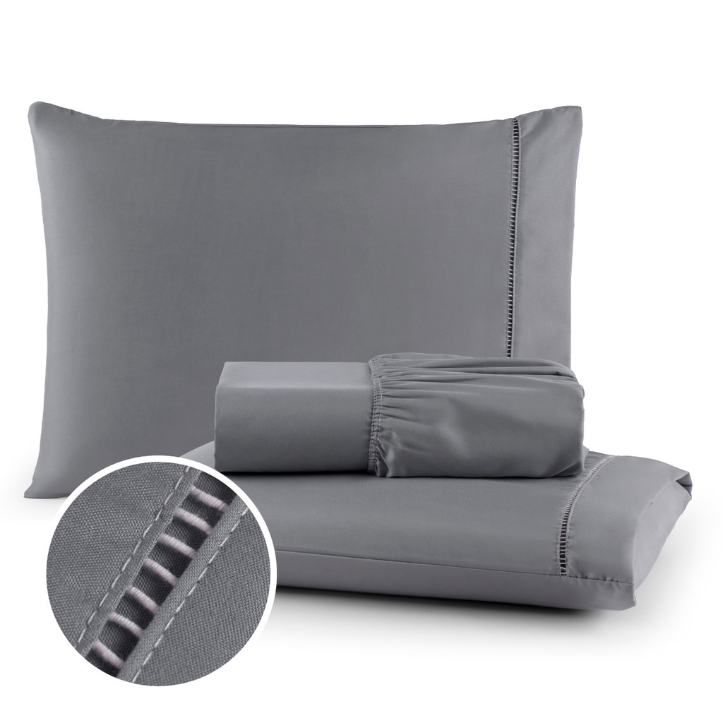 Kit Lençol Cama Casal Queen 400 fios Micropercal 03 Peças Ponto Palito