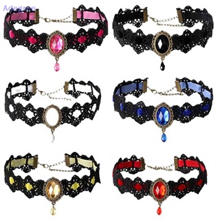 Adegree Gothic Colar De Rendas Pretas Vitorianas Góticas Femininas Boho Crystal sel Sexy Lace Choker Steampunk Dark Loli Style Halloween Jewelry Novo