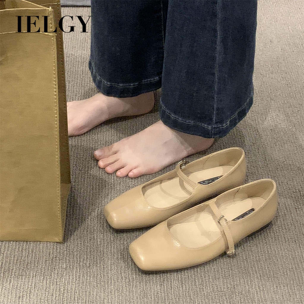 Detalhes do IELGY Sapatos Franceses Mary Jane Para Mulheres Primavera Estilo Flat Square Toe Shallow Straight Style Single Shoes