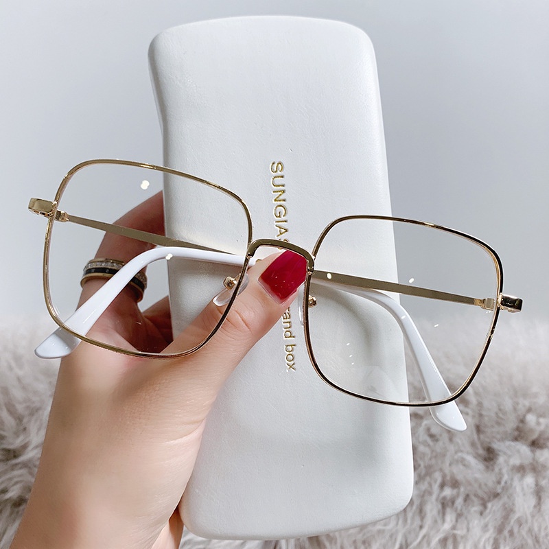 (JIUERBA) Moldura Metálica Quadrada Superdimensionada Óculos De Luz Azul Moda Coreanos Rosa Gold Optical Glasses — imagem 2 de 2