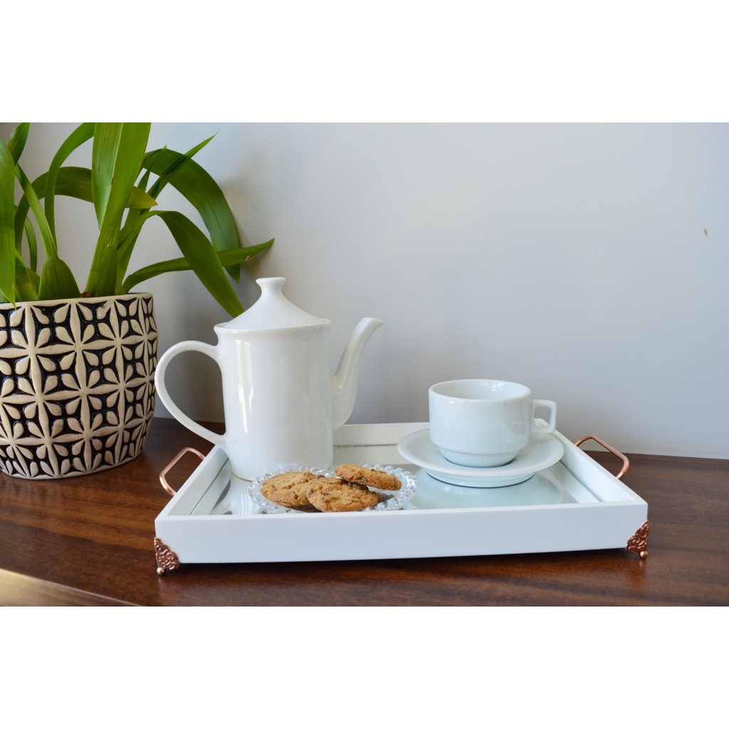Bandeja Branca Decoração Bancada Café Luxo Home B221 Rose em Oferta na Shopee