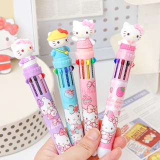 Caneta esferográfica Hello Kitty dez cores Caneta esferográfica de alto valor Caneta de imprensa de desenho animado em Oferta na Shopee