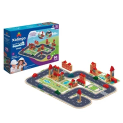 Brinquedo de Construir e Montar Brincando de Engenheiro Cidade 90 Peças Blocos de Madeira +3 anos - Xalingo 52772