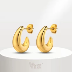 Brinco Vnox Em Forma De C Com Gancho De Alto Polimento Para Mulheres , Clássico De Ouro 18K Ela