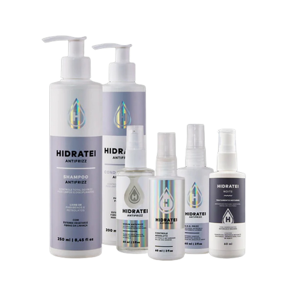 Kit Antifrizz Shampoo + Condicionador + Leave-in + SOS: Serum + Creme Noite Hidratei - Beauty