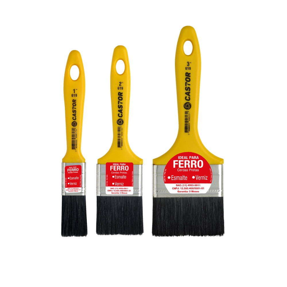 Kit 3 Trinchas Cerdas Pretas Série 619 - Castor em Oferta na Shopee