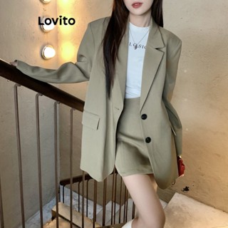 Lovito Casual Blazer Feminino Liso com Botão LNE31232 (Cáqui)