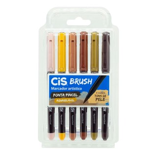 Caneta pincel Brush Aquarelável com 6 cores tons de pele Cis