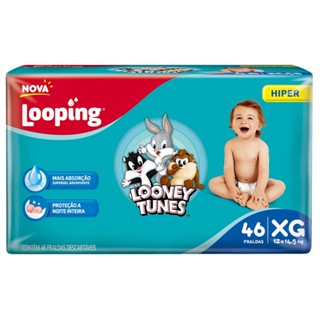 Fralda Baby Looney Tunes Tamanho XG Pacote Hiper 44 Fraldas Descartáveis e Ganhe 6 Fraldas