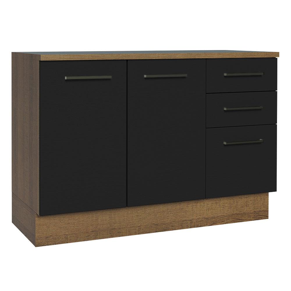 Balcão de Pia Cozinha 2 Portas e 3 Gavetas (Com Tampo) Rustic/Preto Agata Madesa em Oferta na Shopee