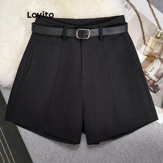 Lovito Shorts Casuais Com Bolso Liso E Zíper Para Mulheres LNE36201 (Preto)