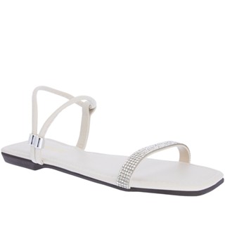 Sandália Rasteira Penélope Detalhe Tiras Strass Off White