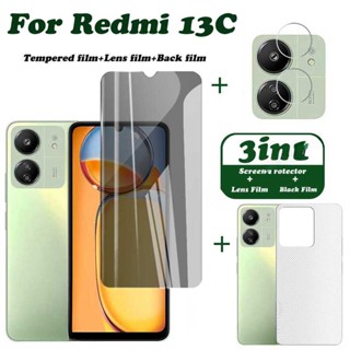 Protetor De Tela De Vidro Temperado Lente De Câmera Cobertura Total Para Xiaomi Redmi 13C 12 Nota 13 Pro 4G 5G POCO C65 C51 Fosco Privacidade 3In1 Filme Traseiro De Fibra De Carbono