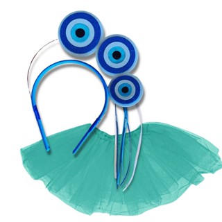 Kit 01 Tiara + Saia Fantasia Olho Grego Bloquinho Carnaval