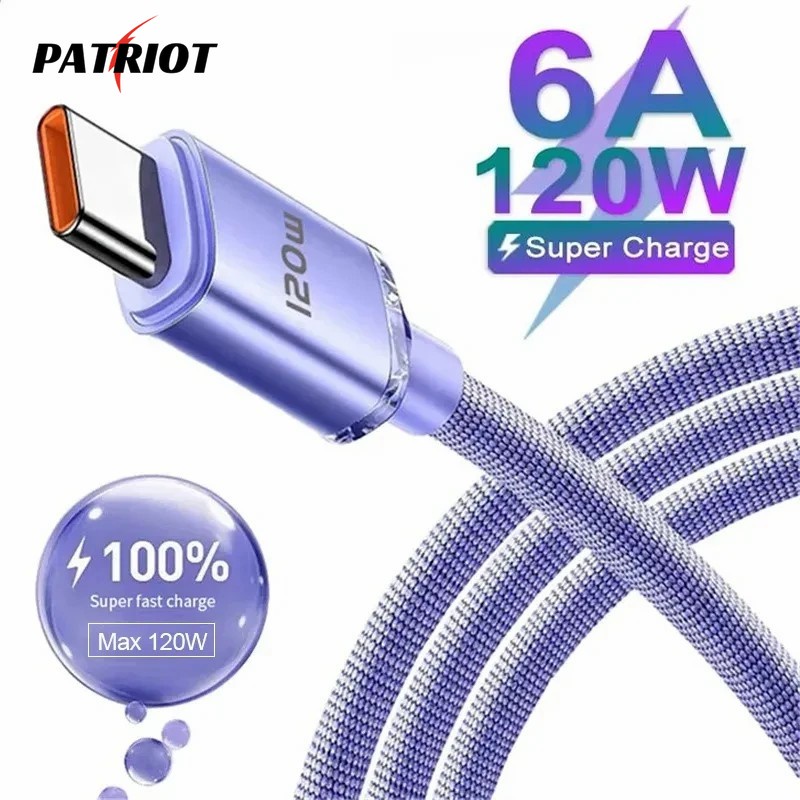 [PATRIO] Cabo De 120W 6A Tipo C Carga Rápida USB Para Samsung Carregador De Dados Trançado De Nylon Huawei em Oferta na Shopee
