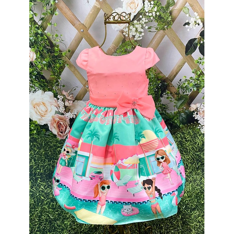 Vestido Festa Infantil Petit Cherie Verão Salmão Diversão