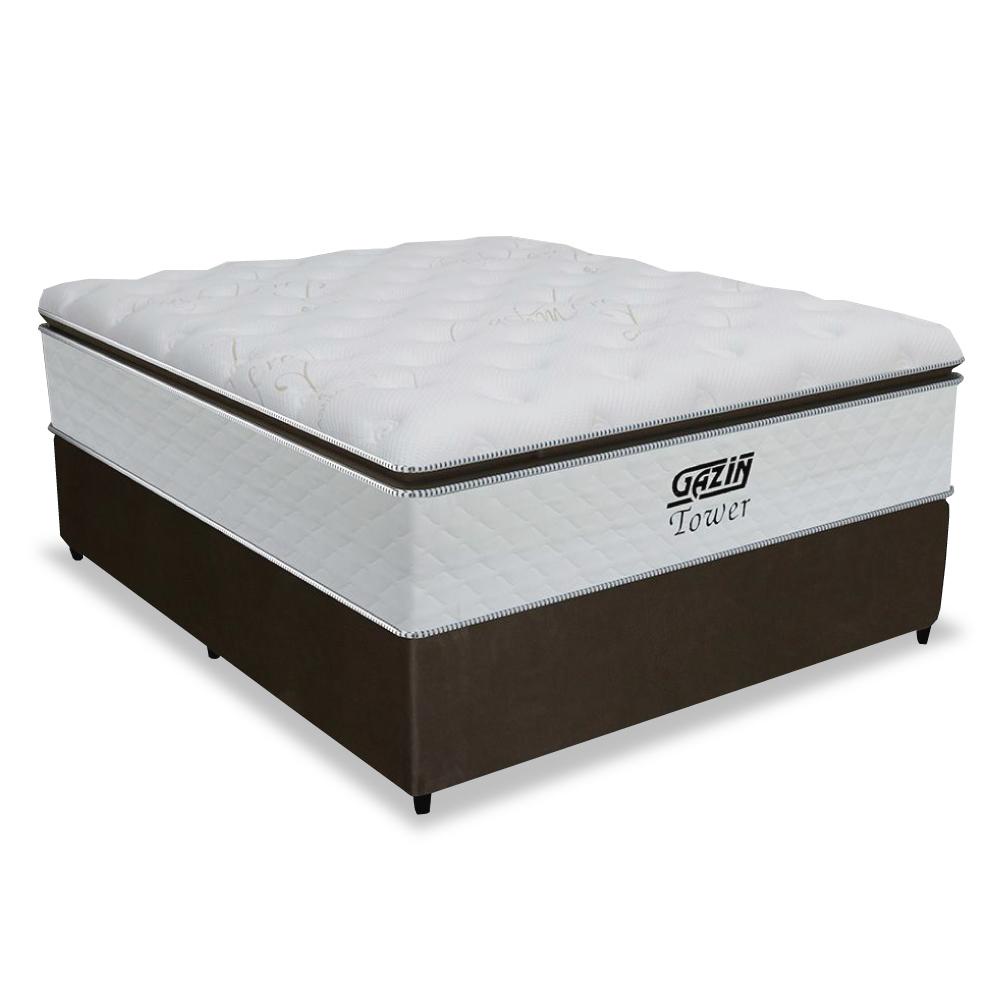 Cama Box Casal Colchão de Molas Ensacadas Tower Gazin 138x188x72cm Branco / Marrom em Oferta na Shopee