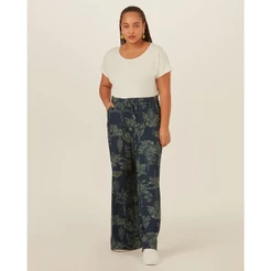 Calça Básica Feminina Plus Size Wide Leg Em Moletinho De Viscose