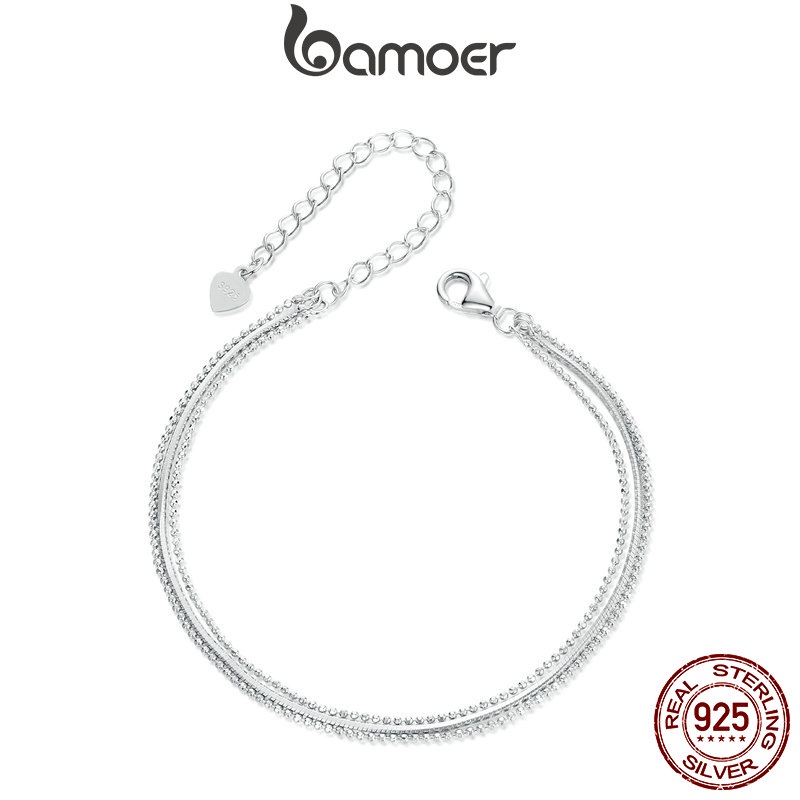 Pulseira Bamoer 925 Sterling Sliver Minimalista De Jóias De Tripla Camada Presentes Para Mulheres em Oferta na Shopee