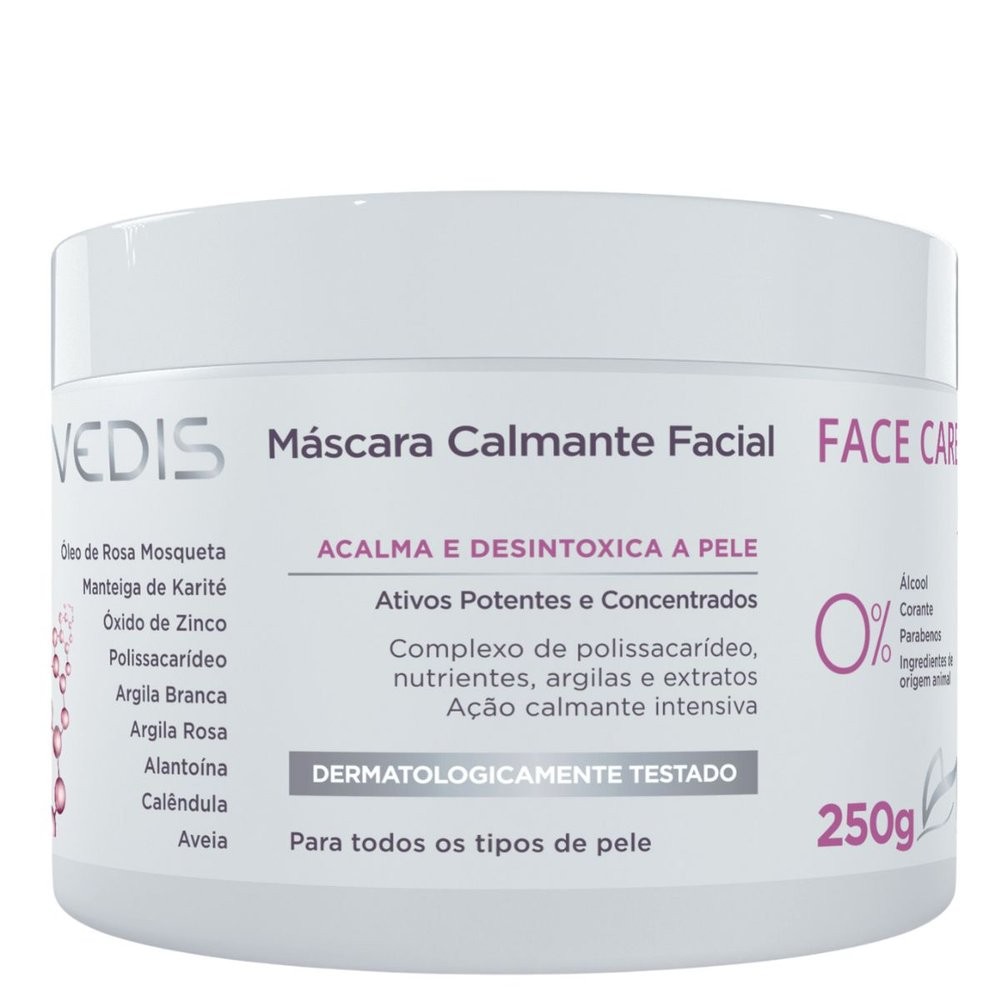 Máscara Calmante e Detox Facial Limpeza de Pele Profissional Vedis 250g