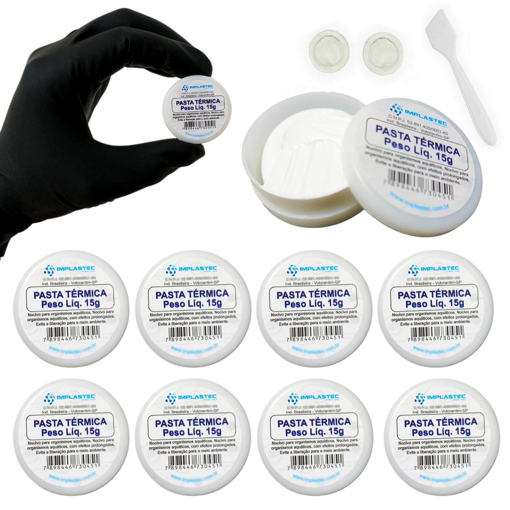Kit 10 Pasta Térmica Implastec Pote 15g Processador Cpu Pc Dissipador Branca IPT 300