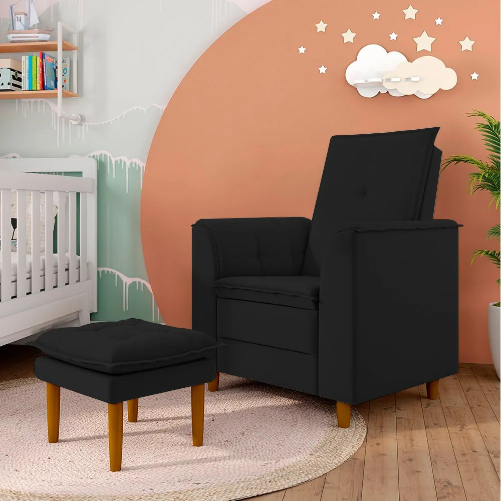 Poltrona do Papai/Vovô/Mamãe Sala de Estar Kate Pés Palito Veludo Preto