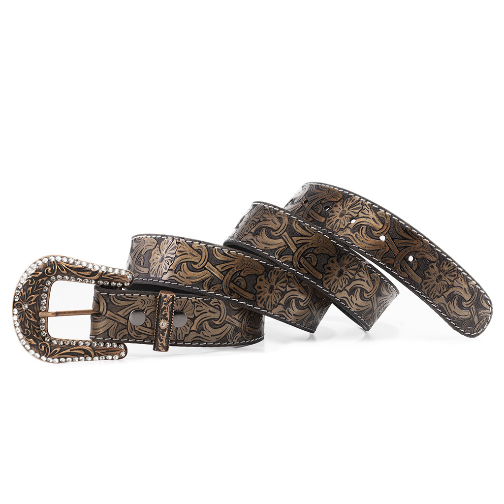 Cinto Country Feminino Floral Metalizadas Com Fivela Strass