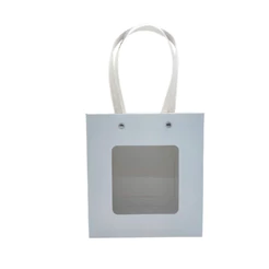 Sacola de Papel com Gaveta e Visor Alça Branca 18x16,5x8,5 - Branca - 10 unidades - Rizzo