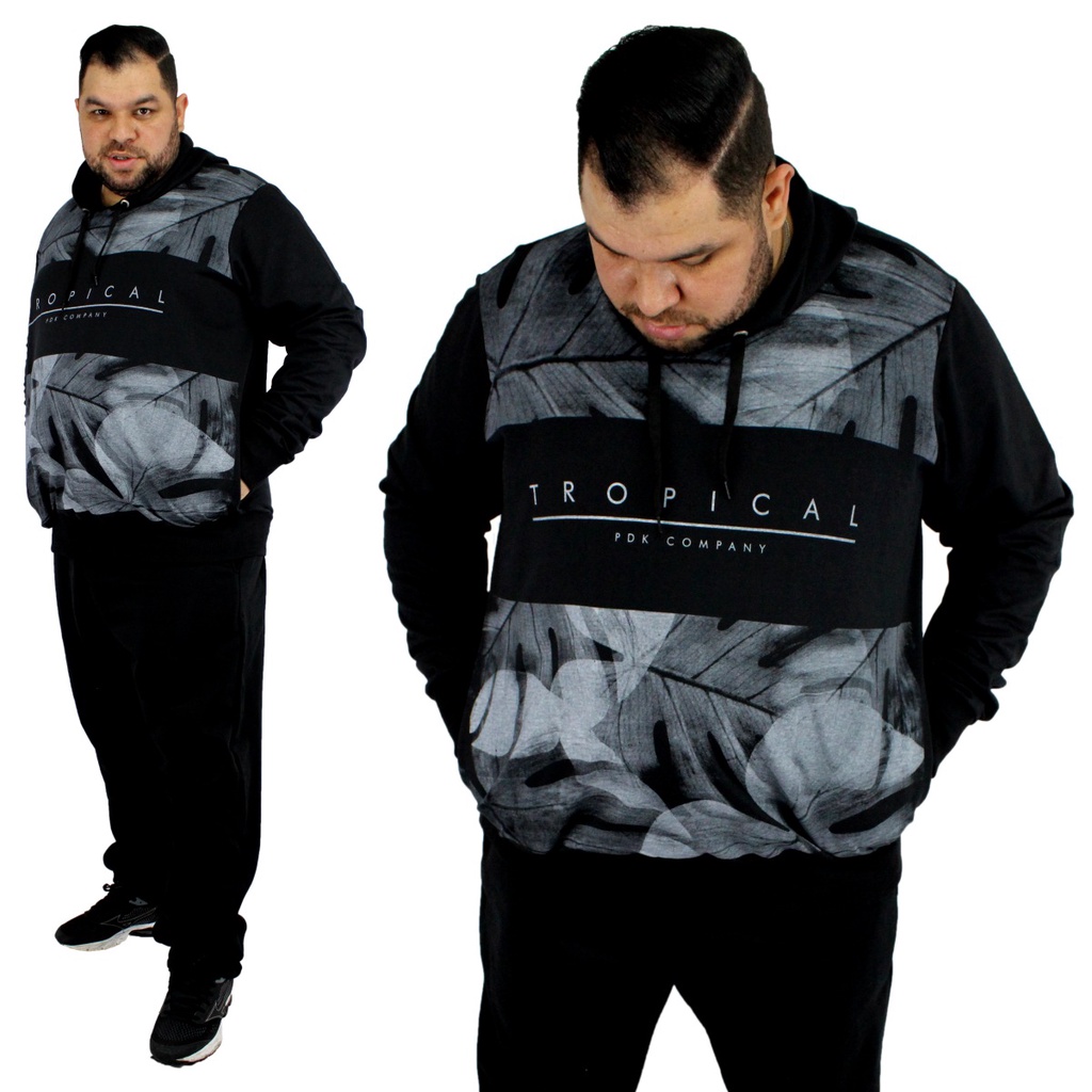 Blusao Moletom Fechado Plus Size Capuz Estampado