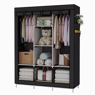 Guarda Roupa Dobrável Organizador De Roupas Cor：Três portas Preto