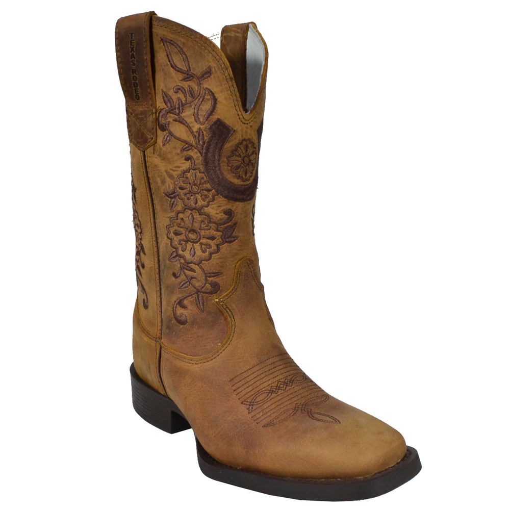 Bota Feminina Country Couro Marrom Texas Rodeo