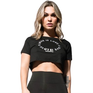 Cropped de Academia Feminino Preto "Love Is" Fitness - Para Musculação Warfit