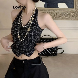 Lovito Regata Casual com Botões Frontais para Mulheres LNA17133 (Preto)
