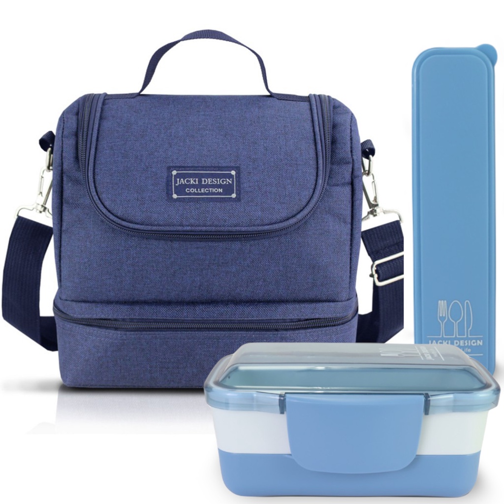 Bolsa Térmica Lancheira Necessaire Concept Kit Pote Marmita Lanches 2 Compartimentos e Porta Talheres Azul