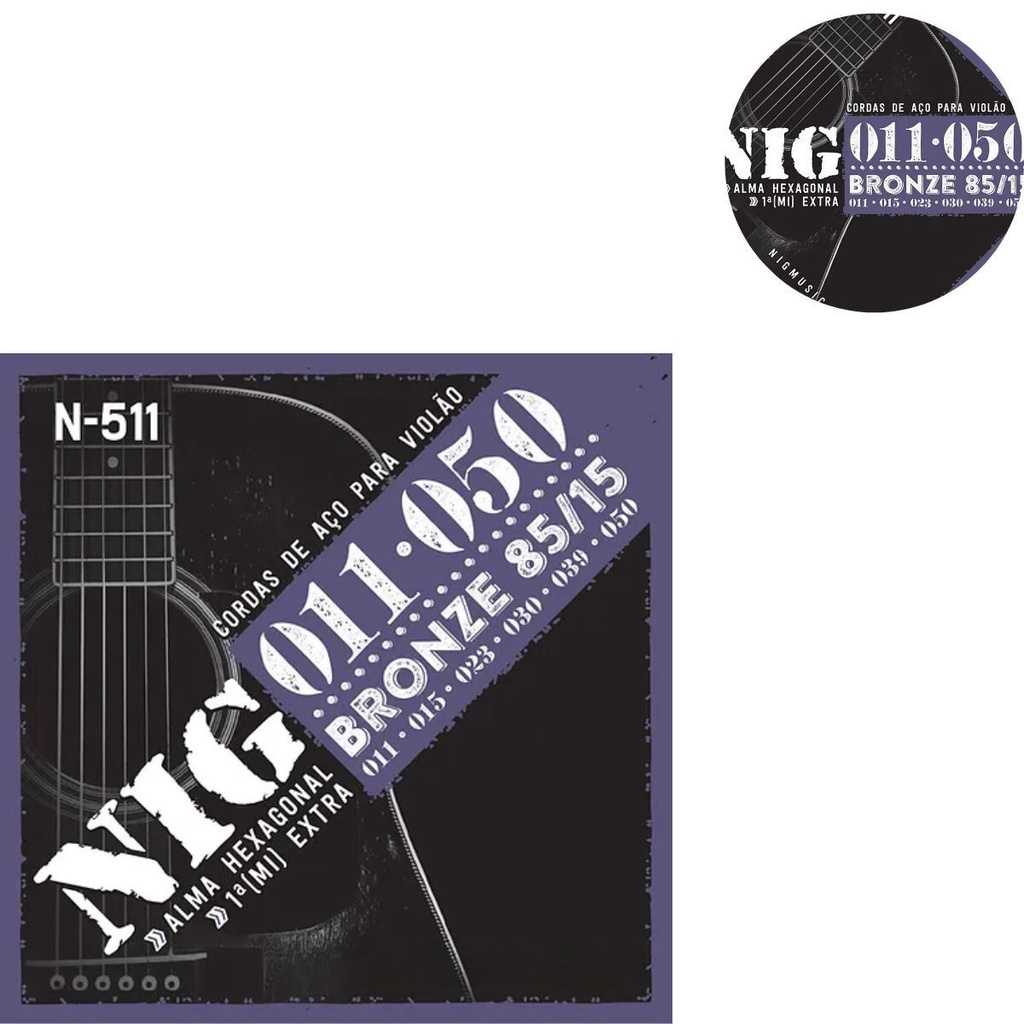 Kit 3 Encordoamento Violão Aço Folk Bronze Nig N-511 .011" PRN511L