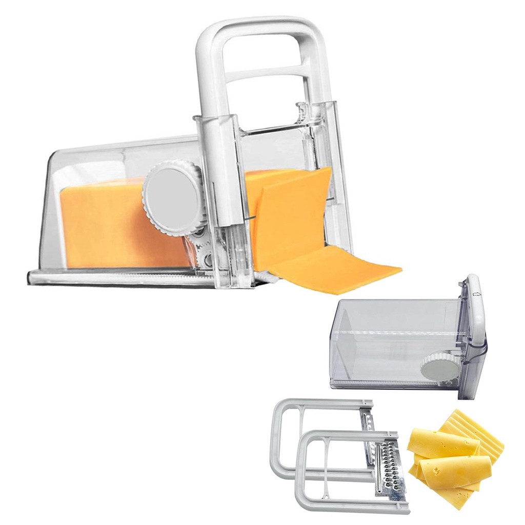 Cortador Ralador de Queijo Presunto Fatiador Manual 4 em 1 Lamina Inox Armazenamento Pote Hermetico Cozinha Geladeira