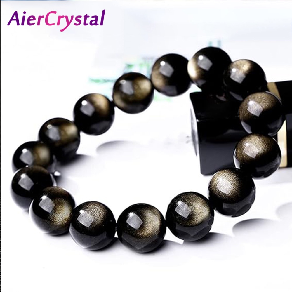 Bracelete Obsidiana De Ouro Natural Pedra Cura Positivite Alívio Do Stress Proteção Psíquica