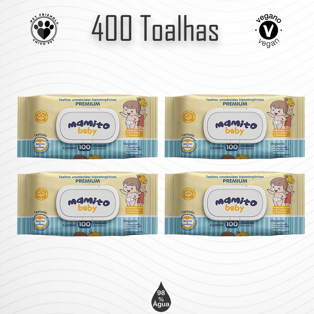 Box com 04 Toalhas Umedecidas MAMITO BABY Premium 100 folhas em Oferta na Shopee
