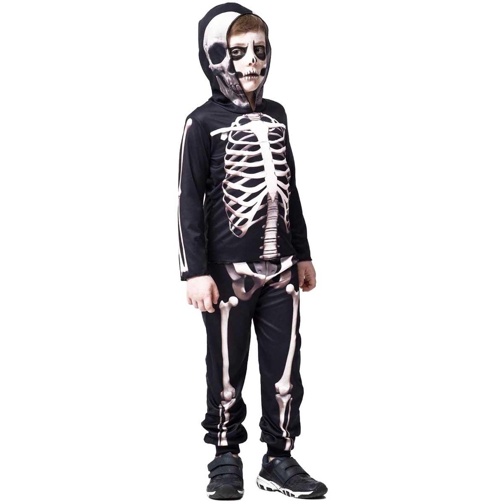 Fantasia de Halloween Esqueleto infantil Skull Black Com Capuz em Oferta na Shopee